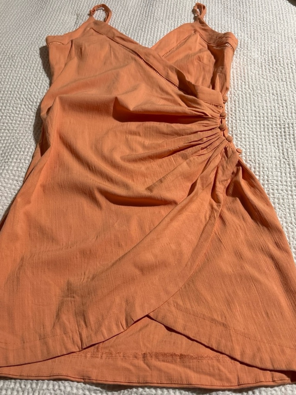 Free People Coral Orange Ruched Wrap Mini Dress - Picture 3 of 8